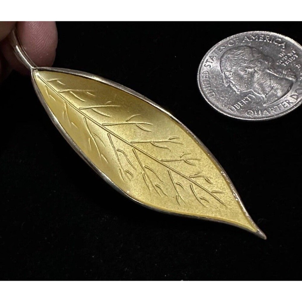 VTG David Andersen Norway Sterling Leaf Brooch Yellow Guilloche Enamel Pin